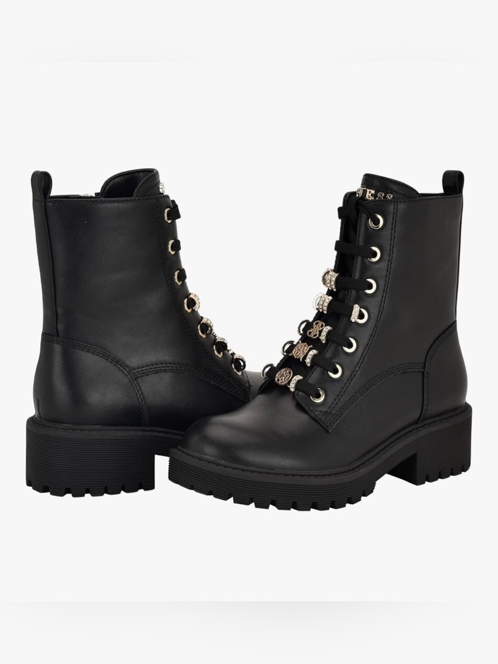 GUESS Black Lace-Up Combat Boots with Gold Eyelets NWOT - Picture 8 of 16
